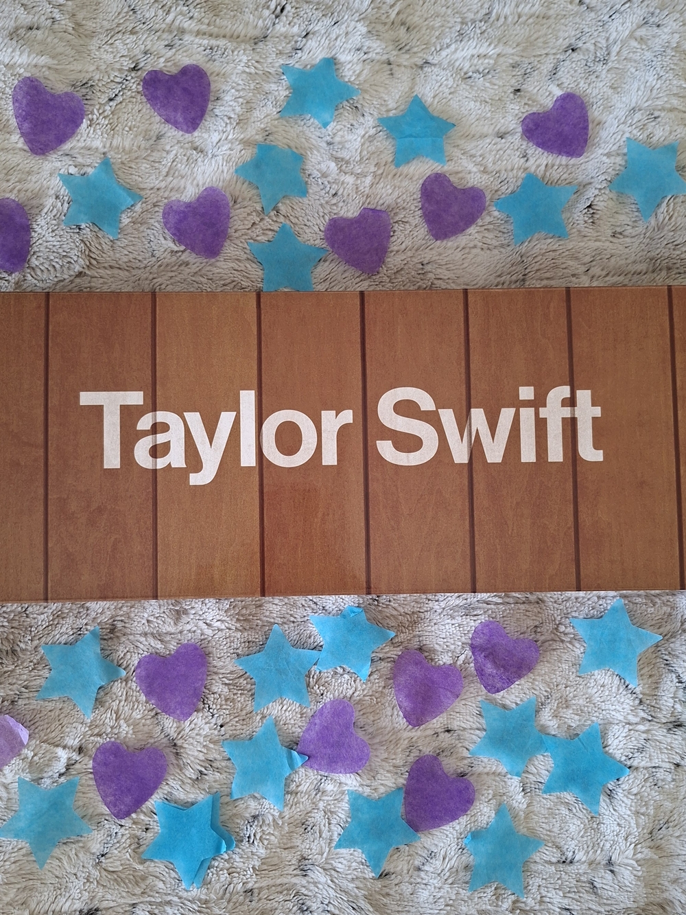Taylor Swift Wood-Tone Box with Teal Stars & Purple Hearts